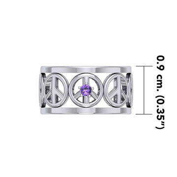 Peace Symbols Silver Band Ring With Gemstone TRI2402 - Jewelry